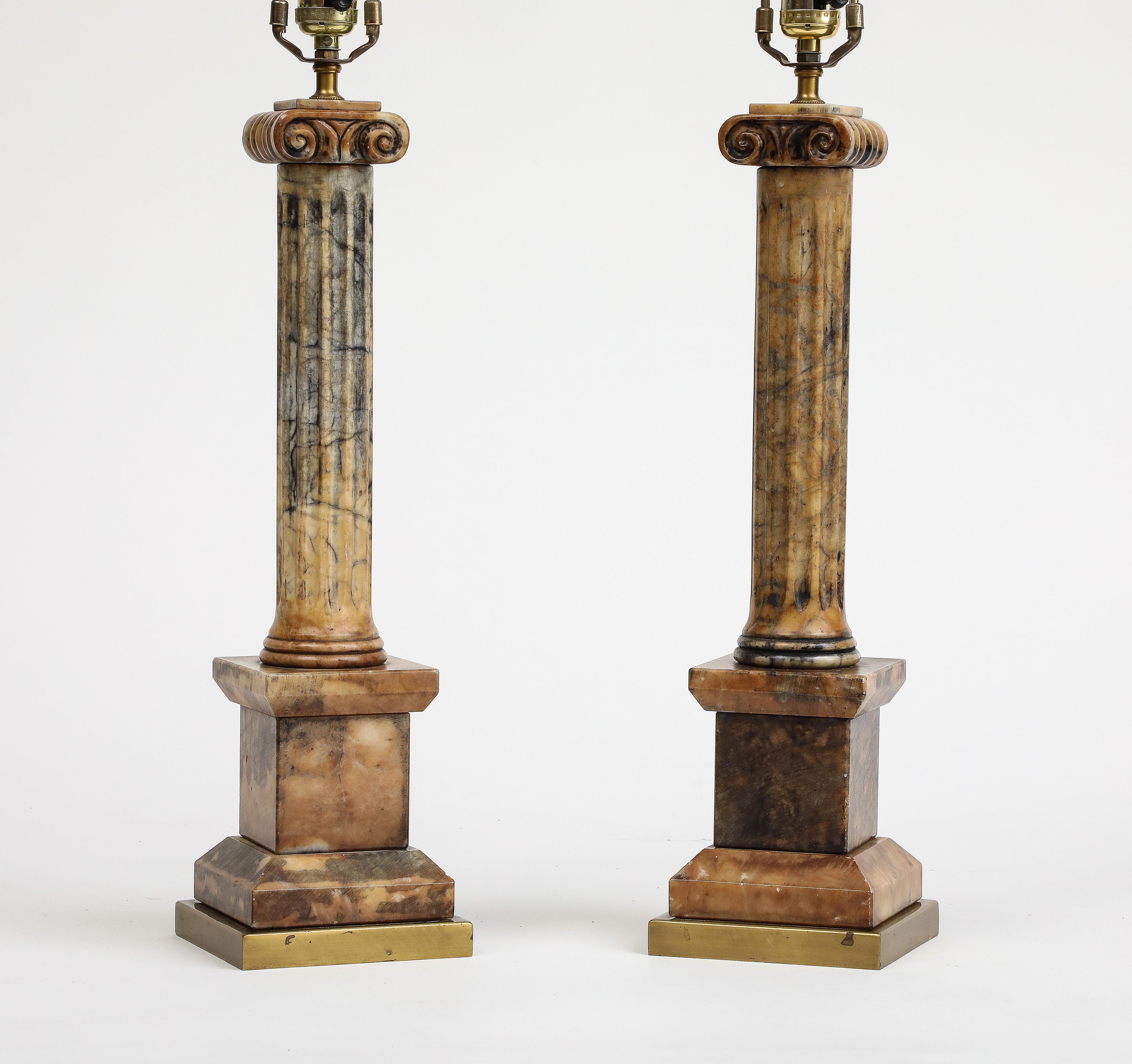 Pair of Italian 19th Century Carved Marble Column Table Lamps 7