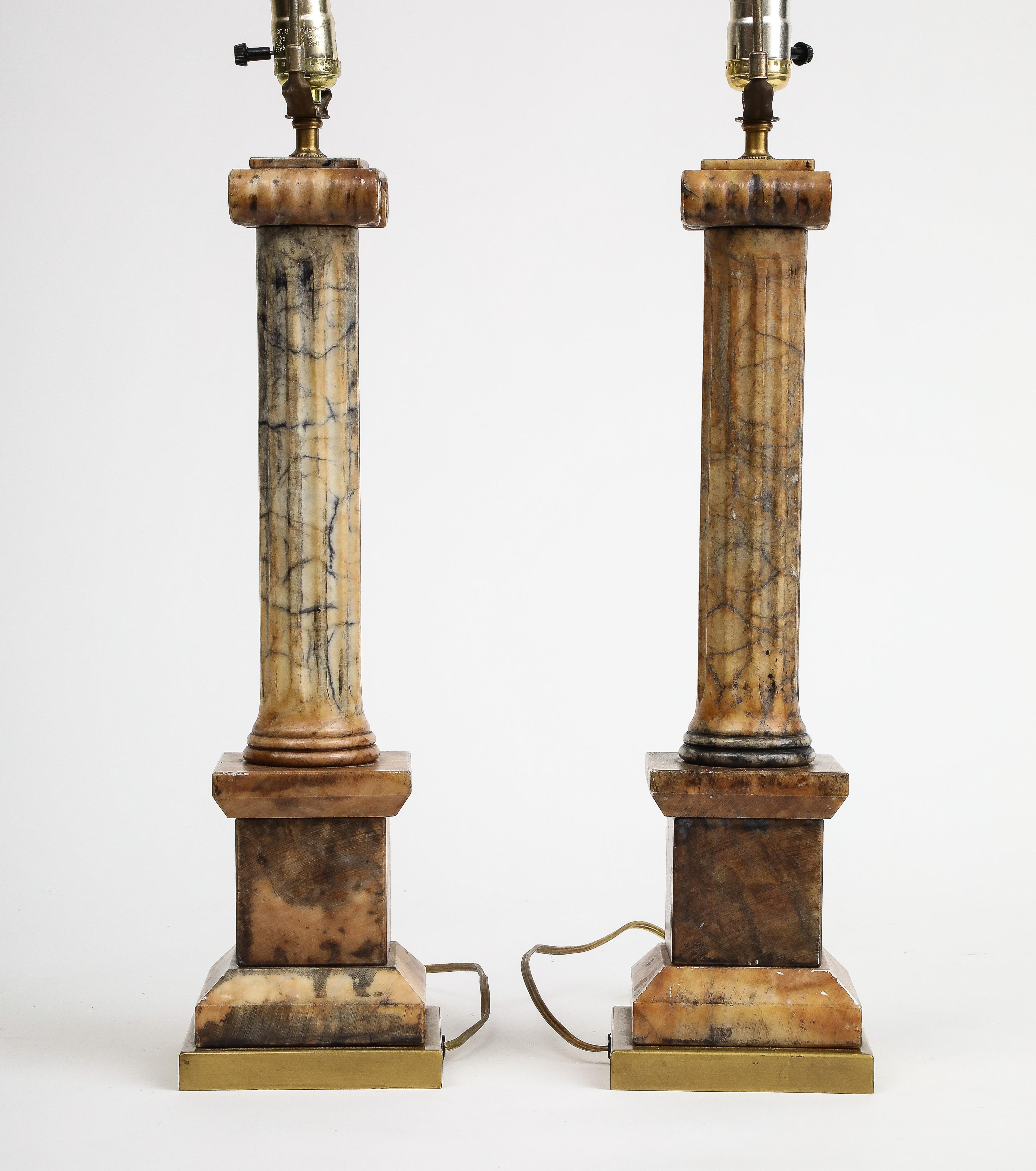 Pair of Italian 19th Century Carved Marble Column Table Lamps 8