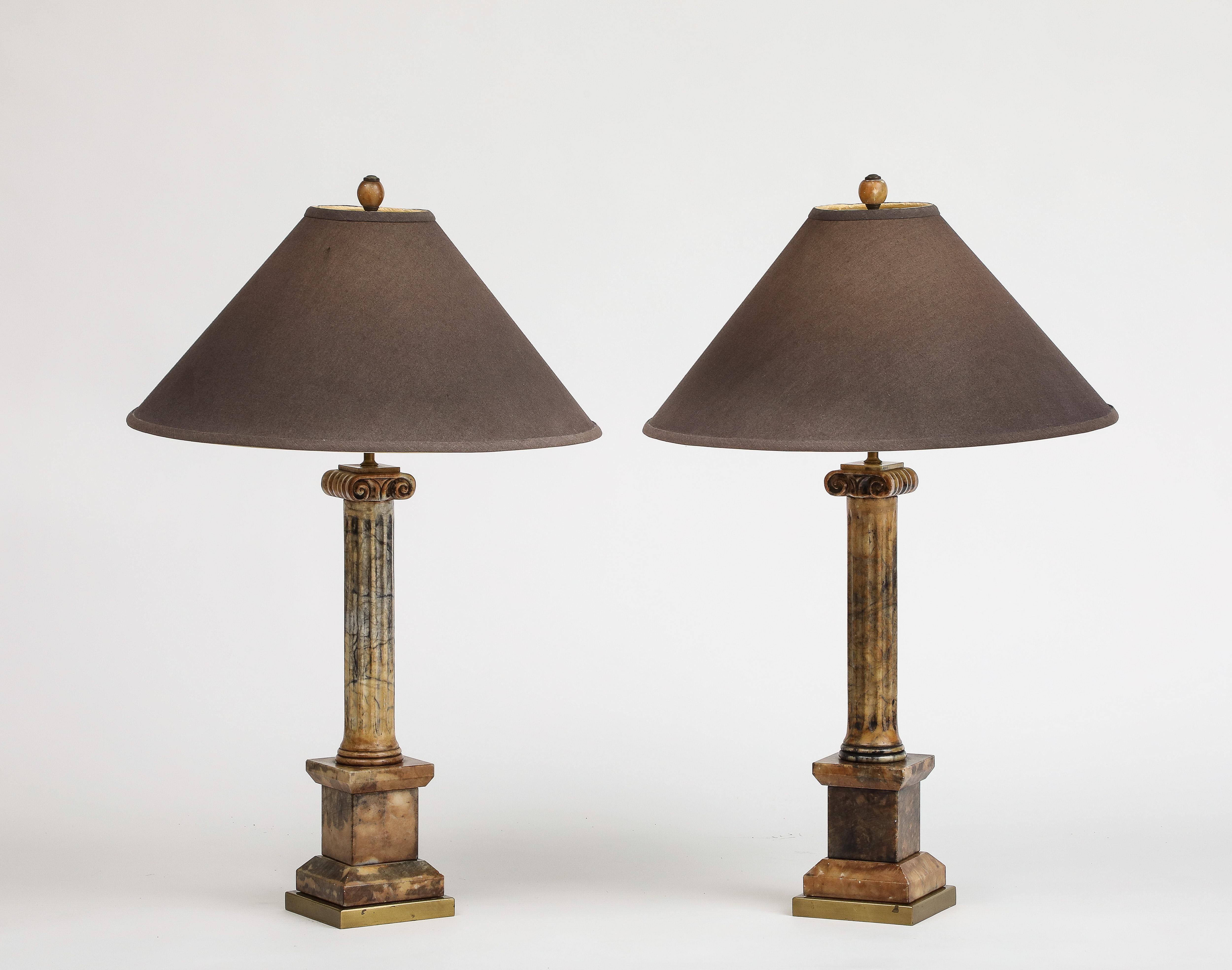 Pair of Italian 19th Century Carved Marble Column Table Lamps 1