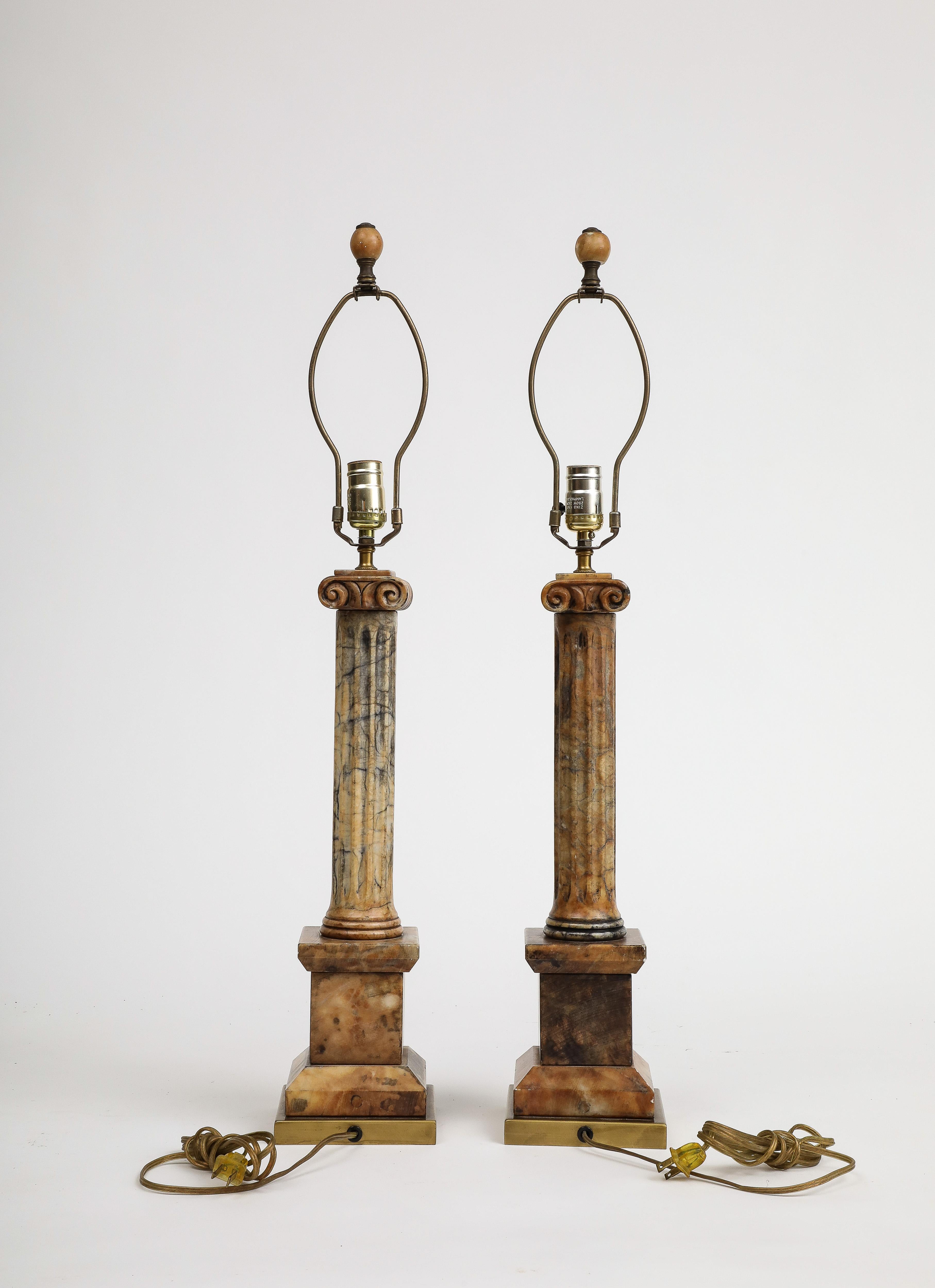 Pair of Italian 19th Century Carved Marble Column Table Lamps 2