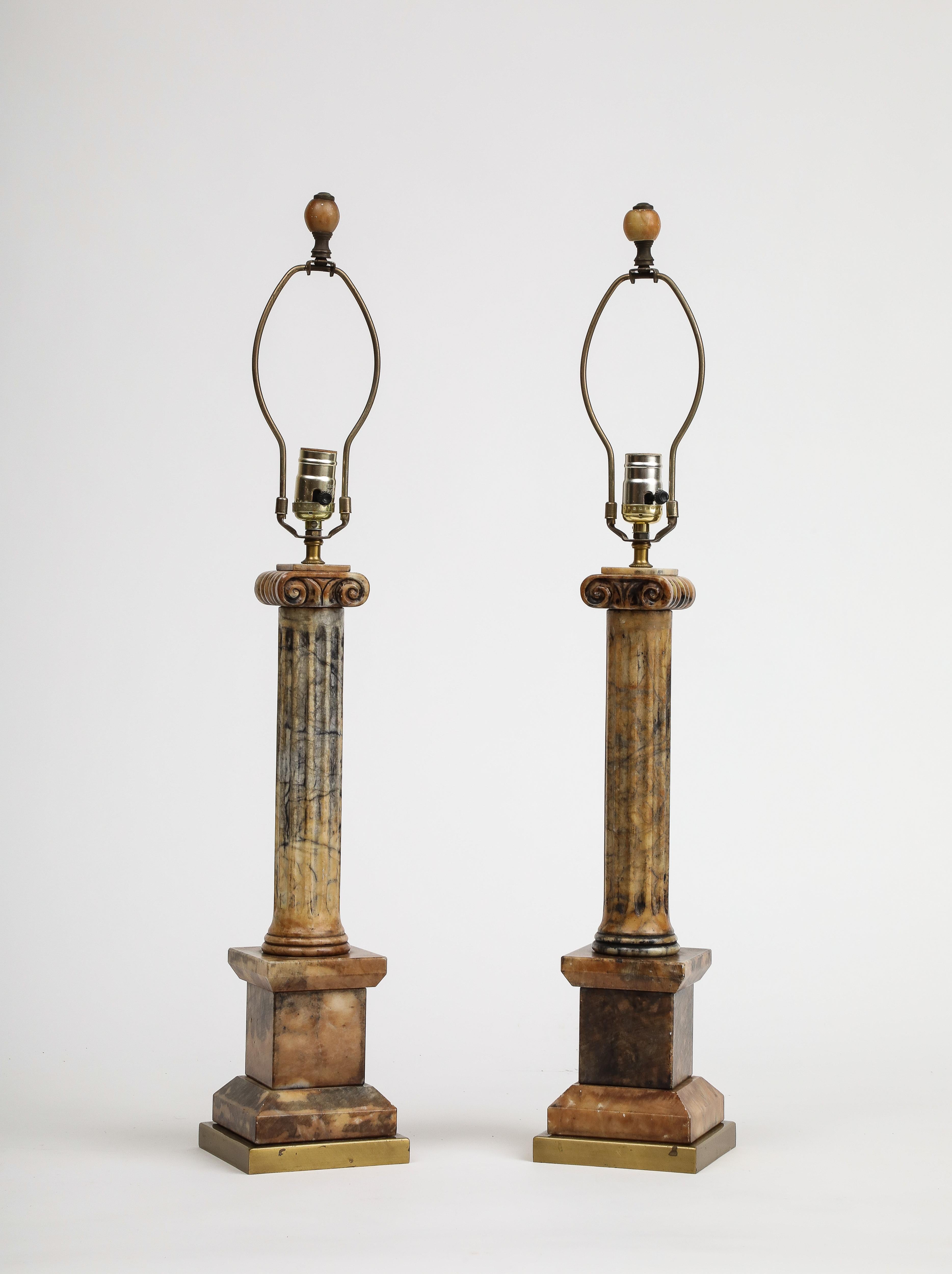 Pair of Italian 19th Century Carved Marble Column Table Lamps 3