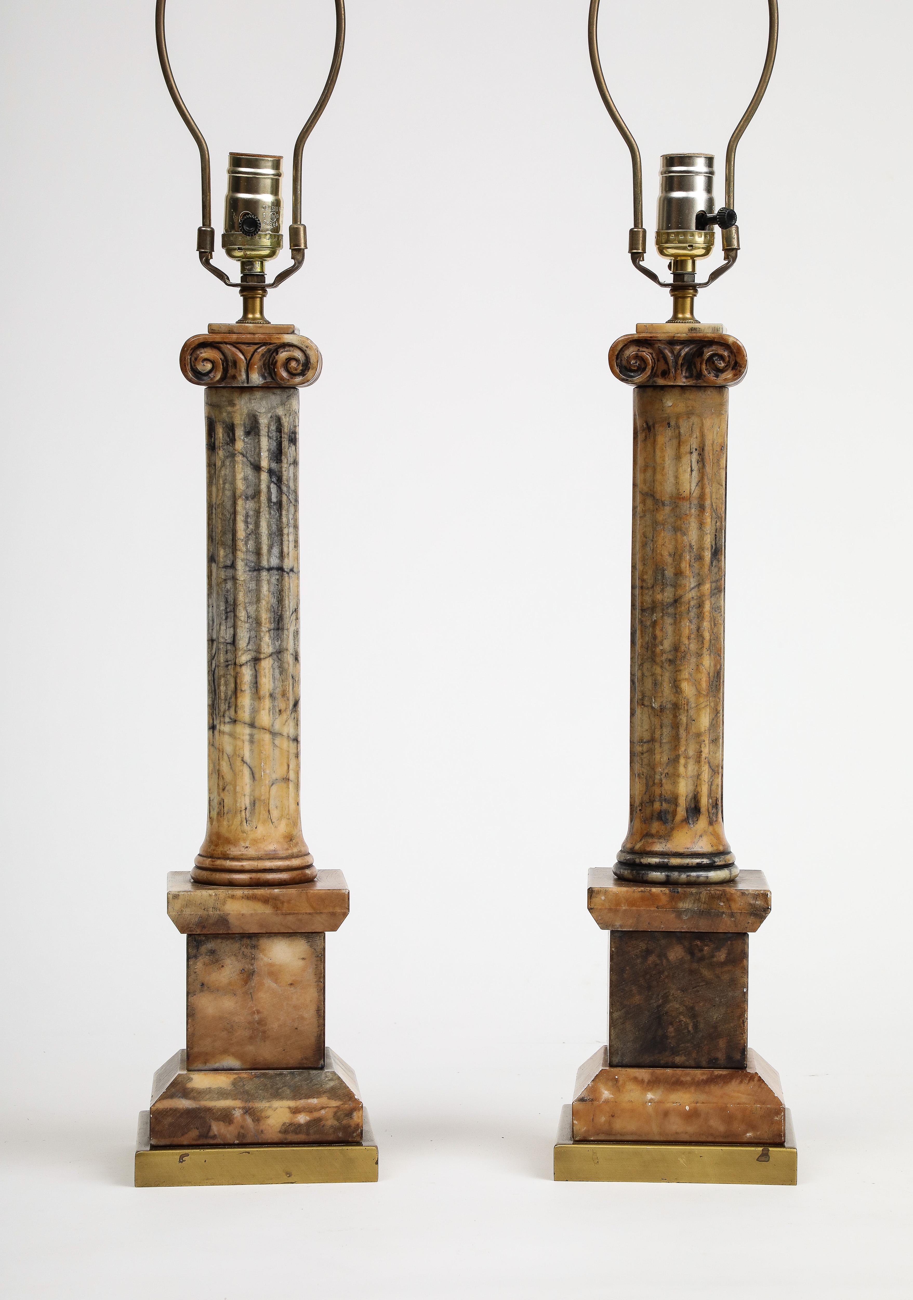Pair of Italian 19th Century Carved Marble Column Table Lamps 5