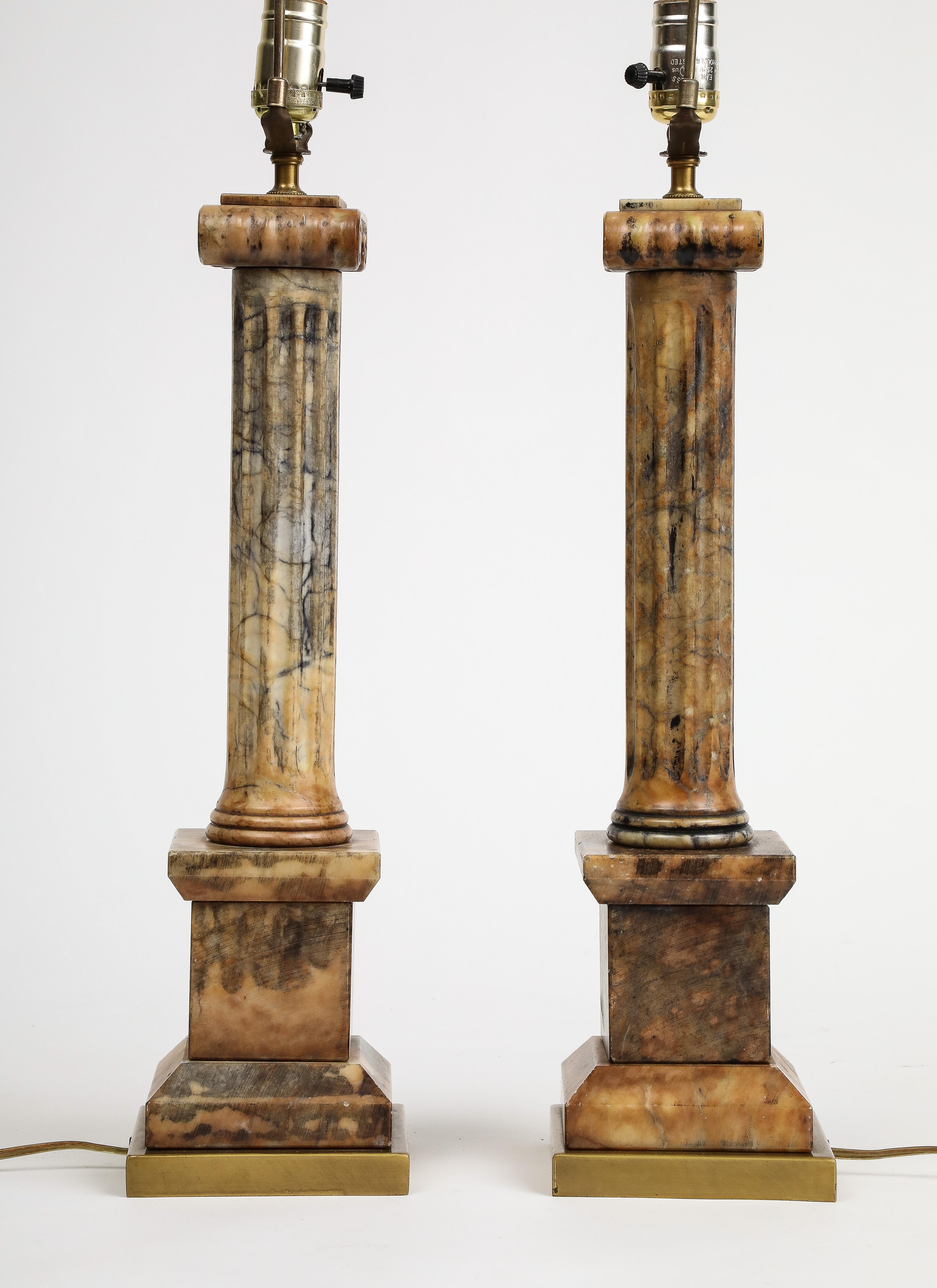 Pair of Italian 19th Century Carved Marble Column Table Lamps 6