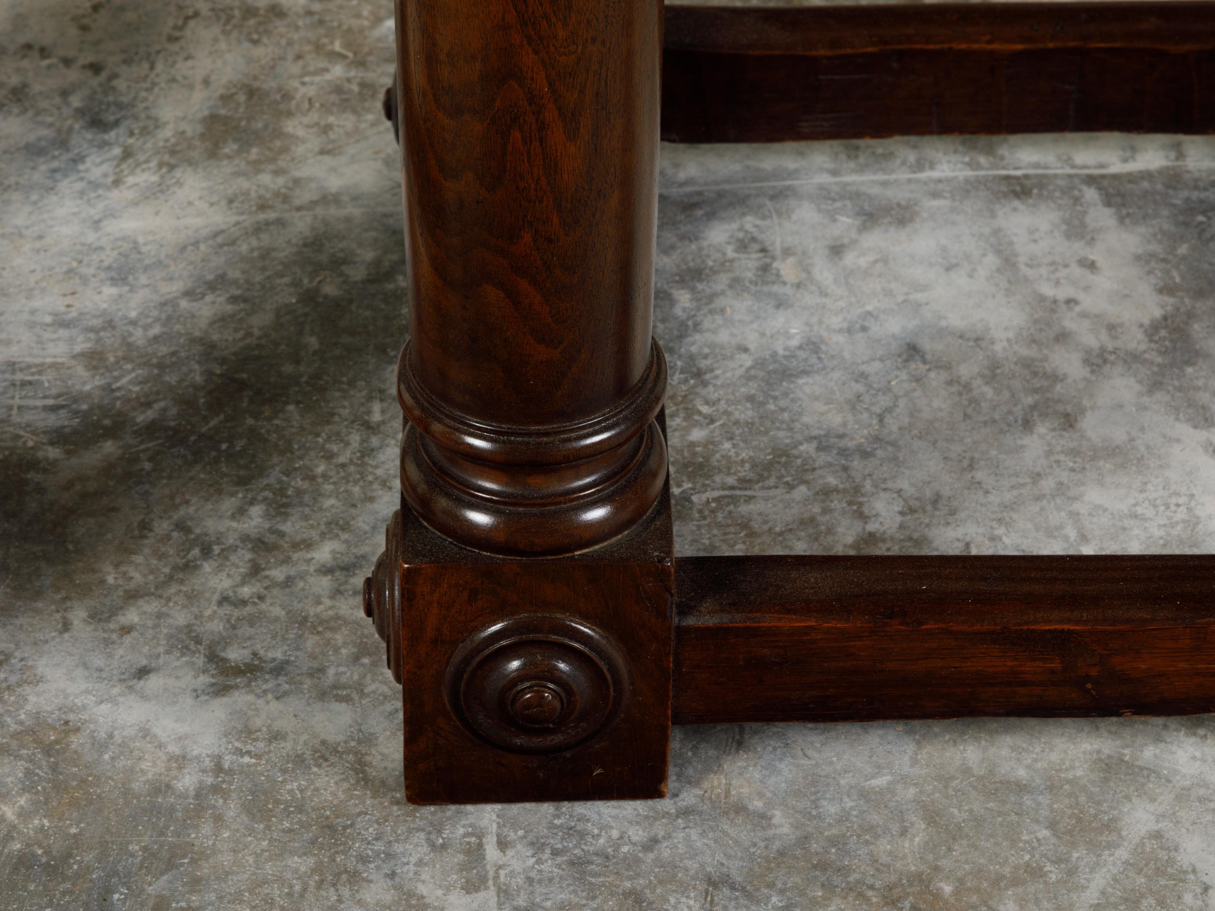 Pair of Italian 19th Century Carved Walnut Console Tables with Doric Columns For Sale 8