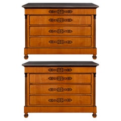 Pair of Italian 19th Century Charles X Period Cherrywood and Marble Commodes