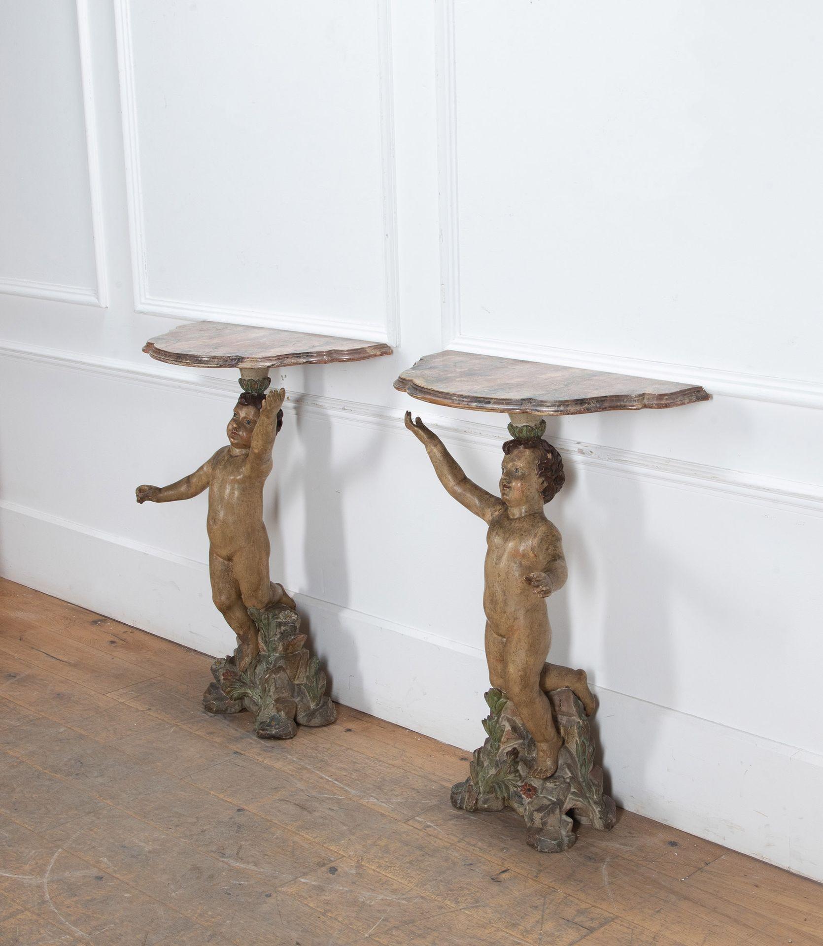 Pair of Italian 19th Century Cherub Console Tables For Sale 6