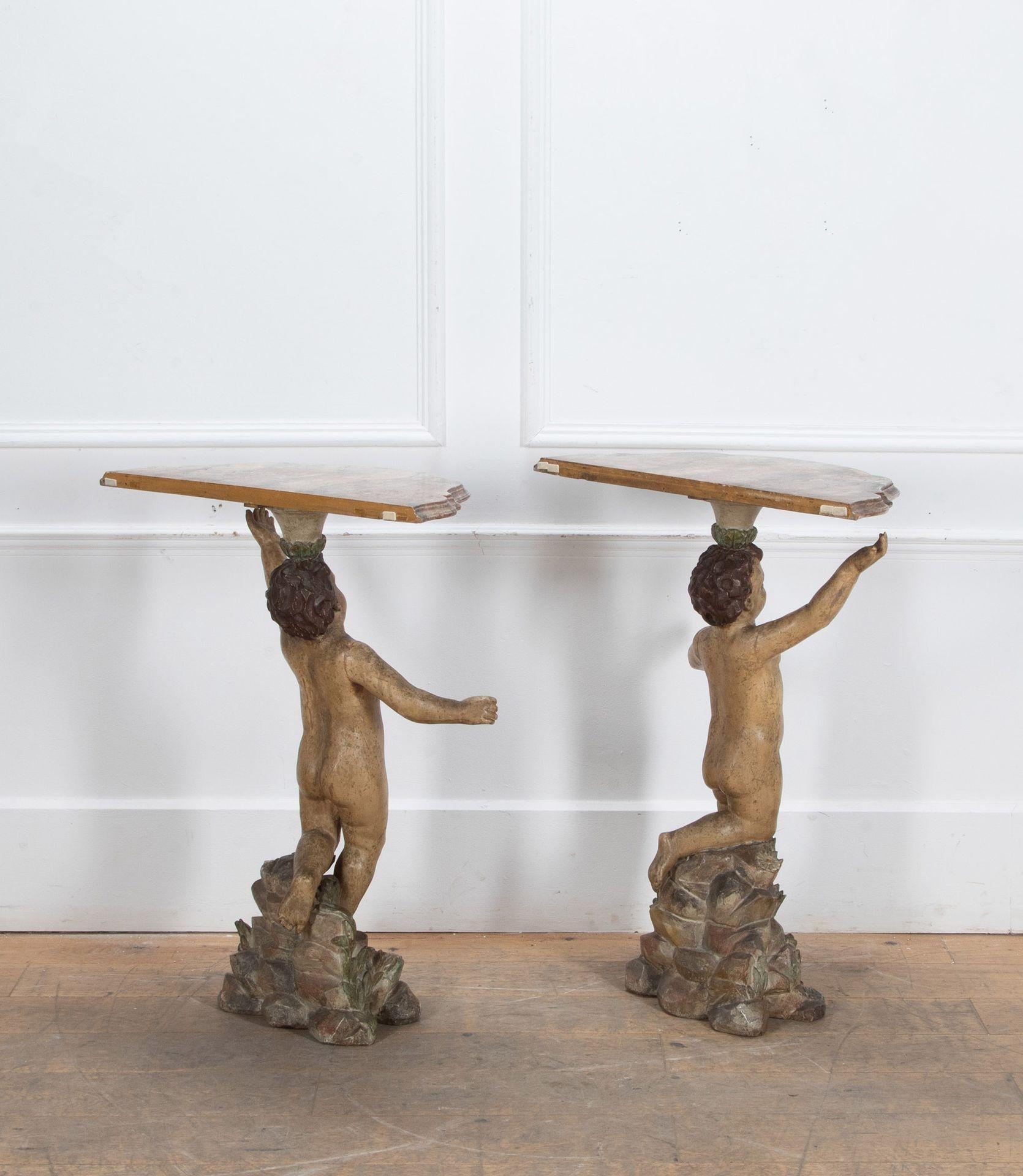 Pair of Italian 19th Century Cherub Console Tables For Sale 9