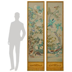 Paire de panneaux italiens de style chinoiserie du XIXe siècle, peints à la tempera sur toile, par