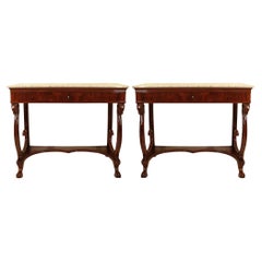 Pair of Italian 19th Century Consoles in Flamed Crouch Mahogany