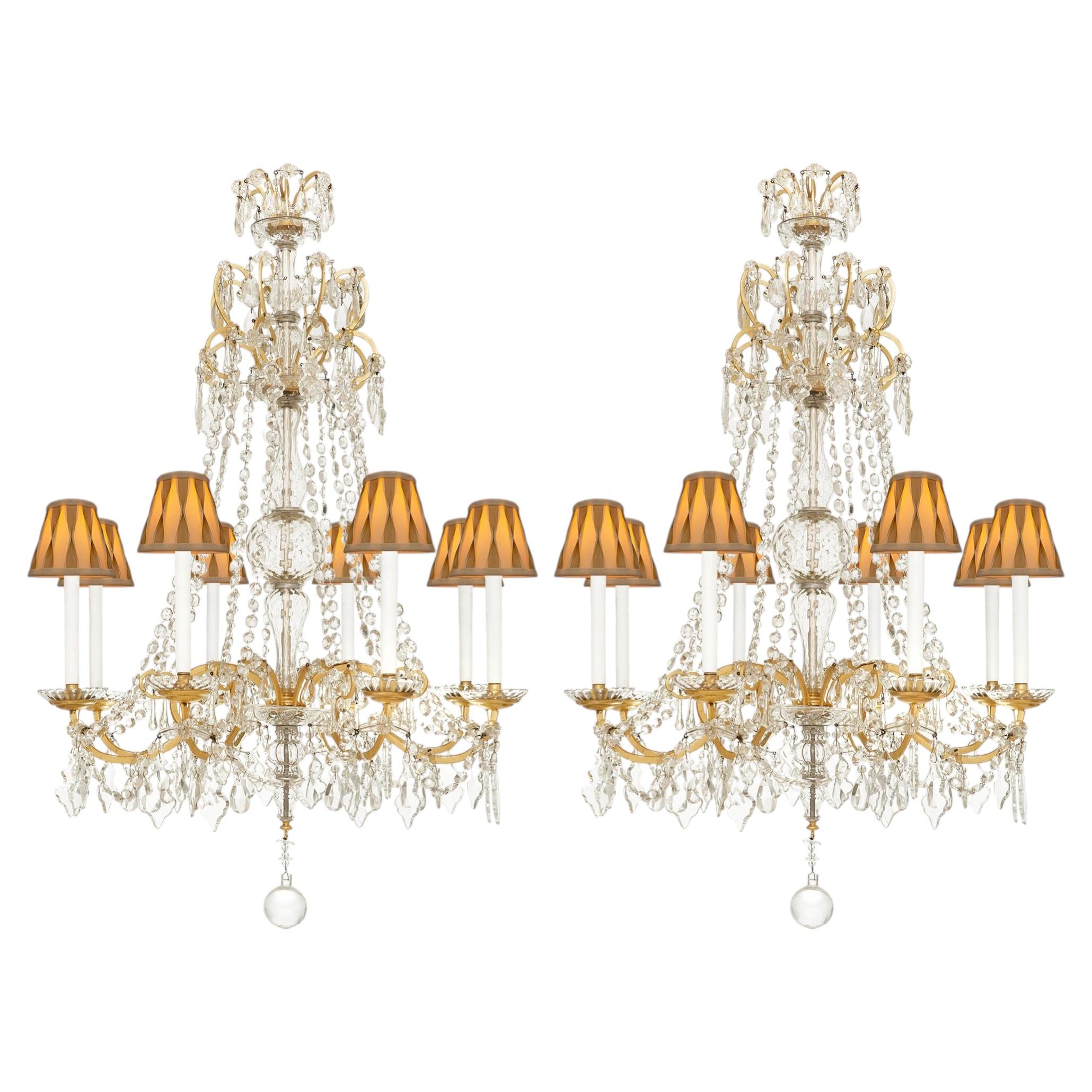 Pair of Italian 19th century Crystal and Gilt Metal chandeliers
