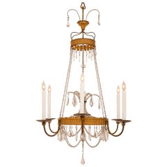 Pair of Italian 19th Century Crystal, Giltwood and Gilt Metal Chandeliers