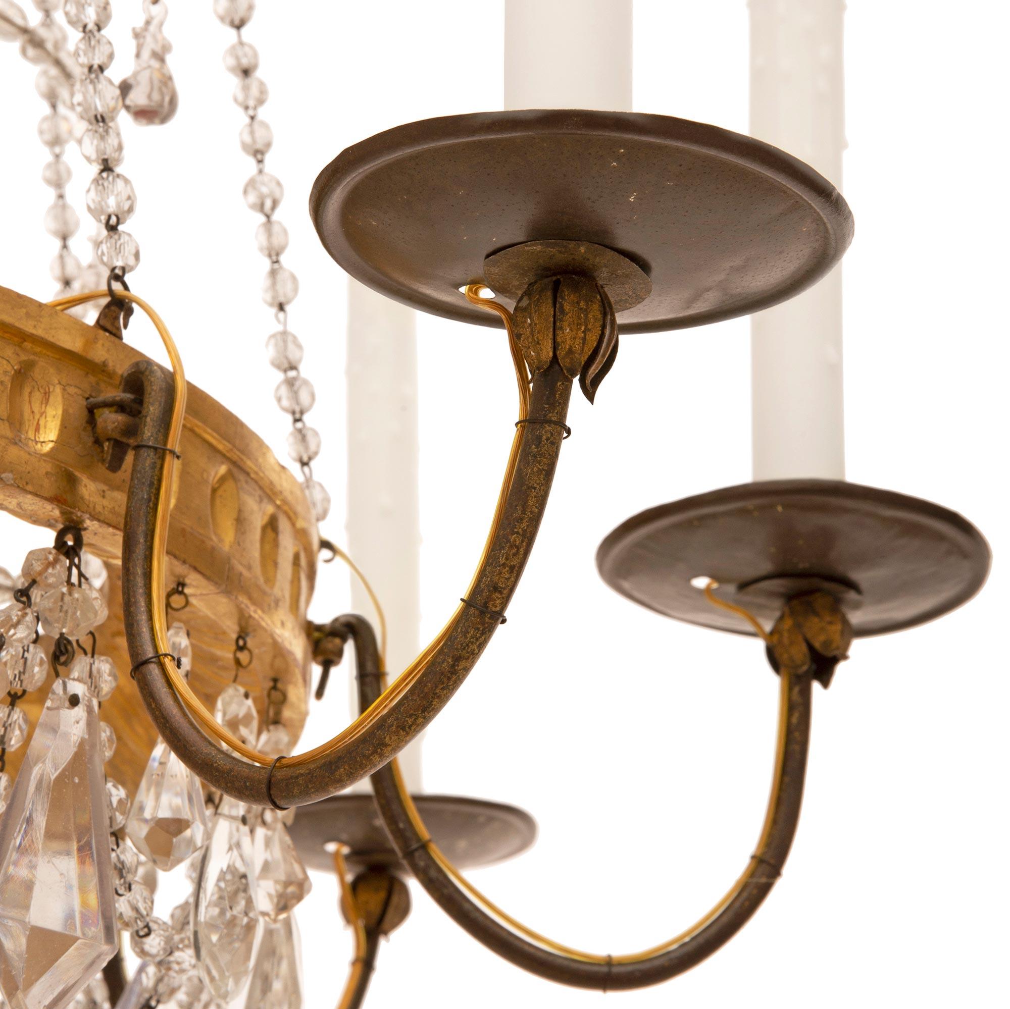 Pair of Italian 19th Century Crystal, Giltwood and Gilt Metal Chandeliers For Sale 3