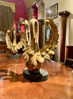 Pair of Italian 19th Century Empire Period Giltwood Decorative Swan Sculptures