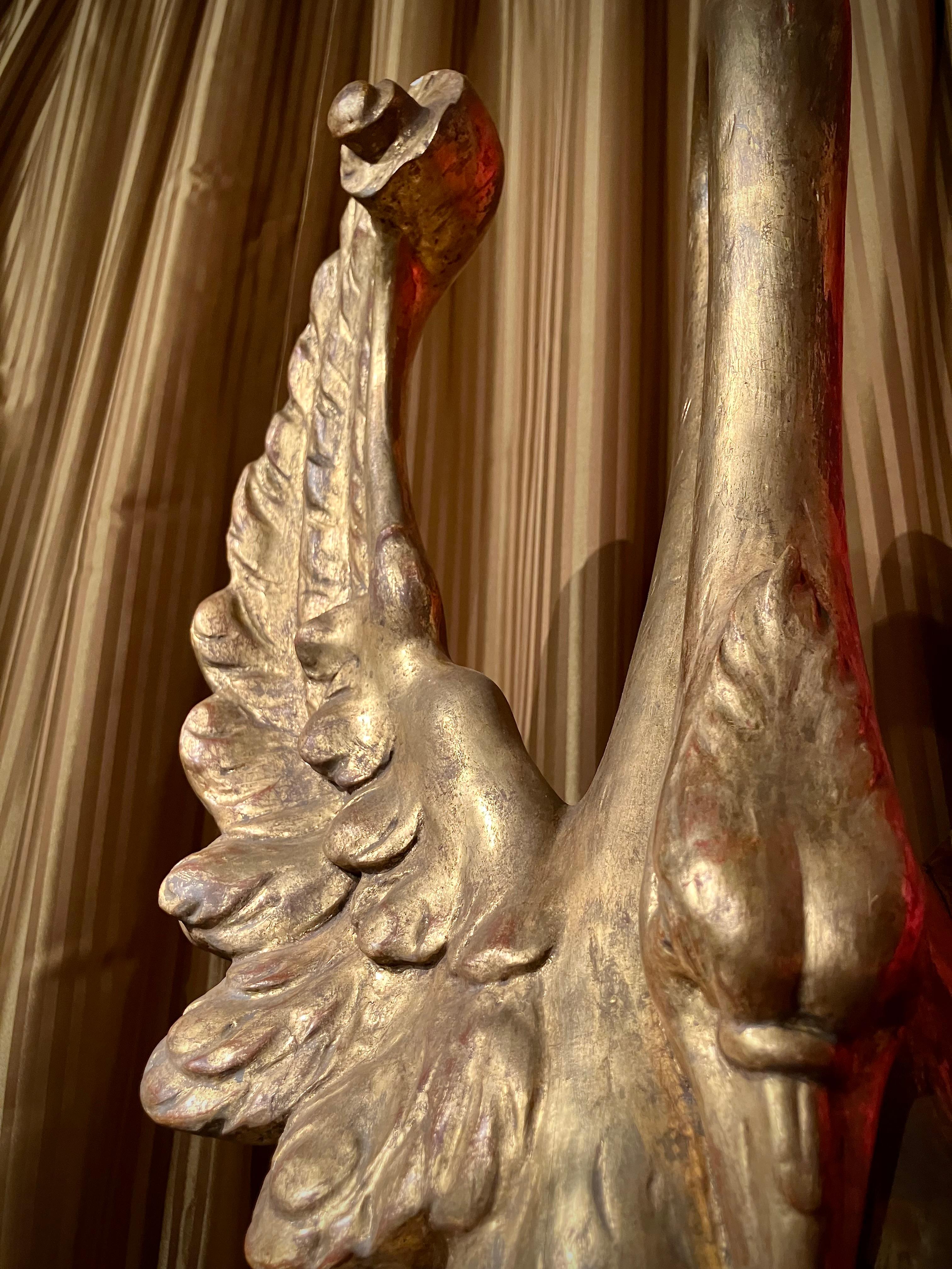 Pair of Italian 19th Century Empire Period Giltwood Decorative Swan Sculptures For Sale 3