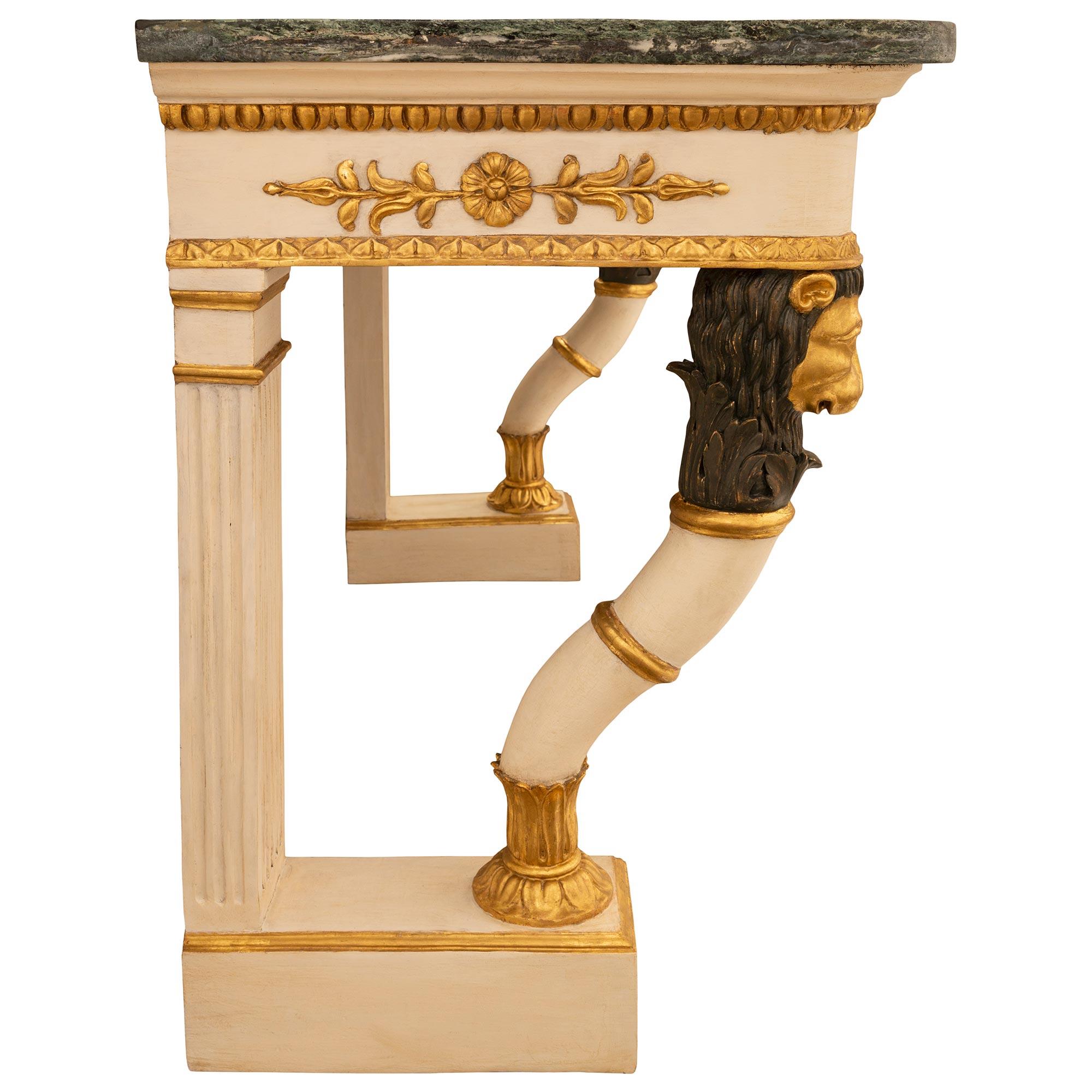 Paar italienische Empire-Konsolen des 19. Jahrhunderts aus Marmor, Holz und Giltwood im Angebot 1