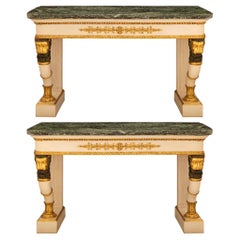 Paire de consoles italiennes du 19e siècle de style Empire en marbre, Wood Wood, Giltwood