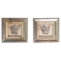 Pair of Italian 19th Century Engravings Depicting Capitals in Silver Frames