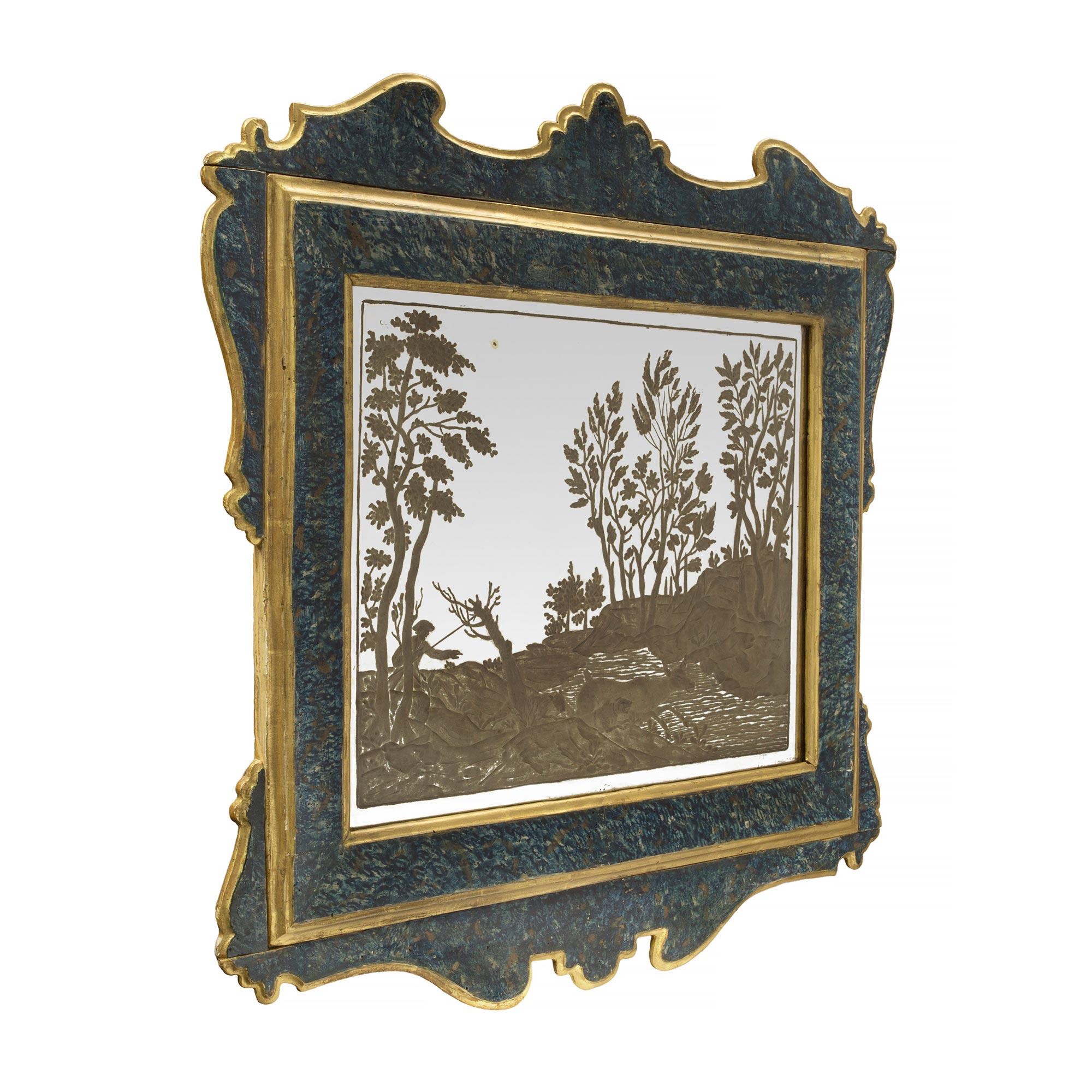 Pair of Italian 19th Century Etched Mirrors In Good Condition For Sale In West Palm Beach, FL