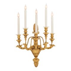 Pair of Italian 19th Century Five-Arm Giltwood Tuscan Sconces