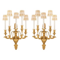 Pair of Italian 19th Century Five-Arm Giltwood Tuscan Sconces