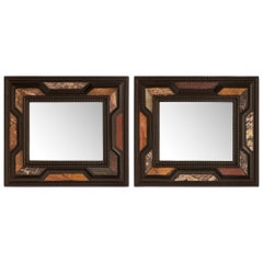 Pair Of Italian 19th Century Florentine St. Ebonized Fruitwood And Marble Mirror