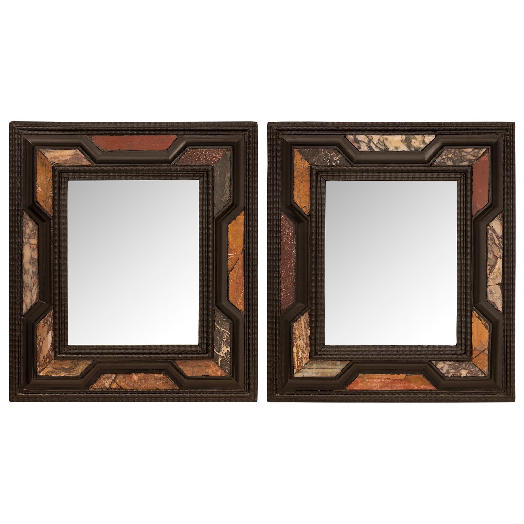 Pair Of Italian 19th Century Florentine St. Ebonized Fruitwood And Marble Mirror For Sale 5