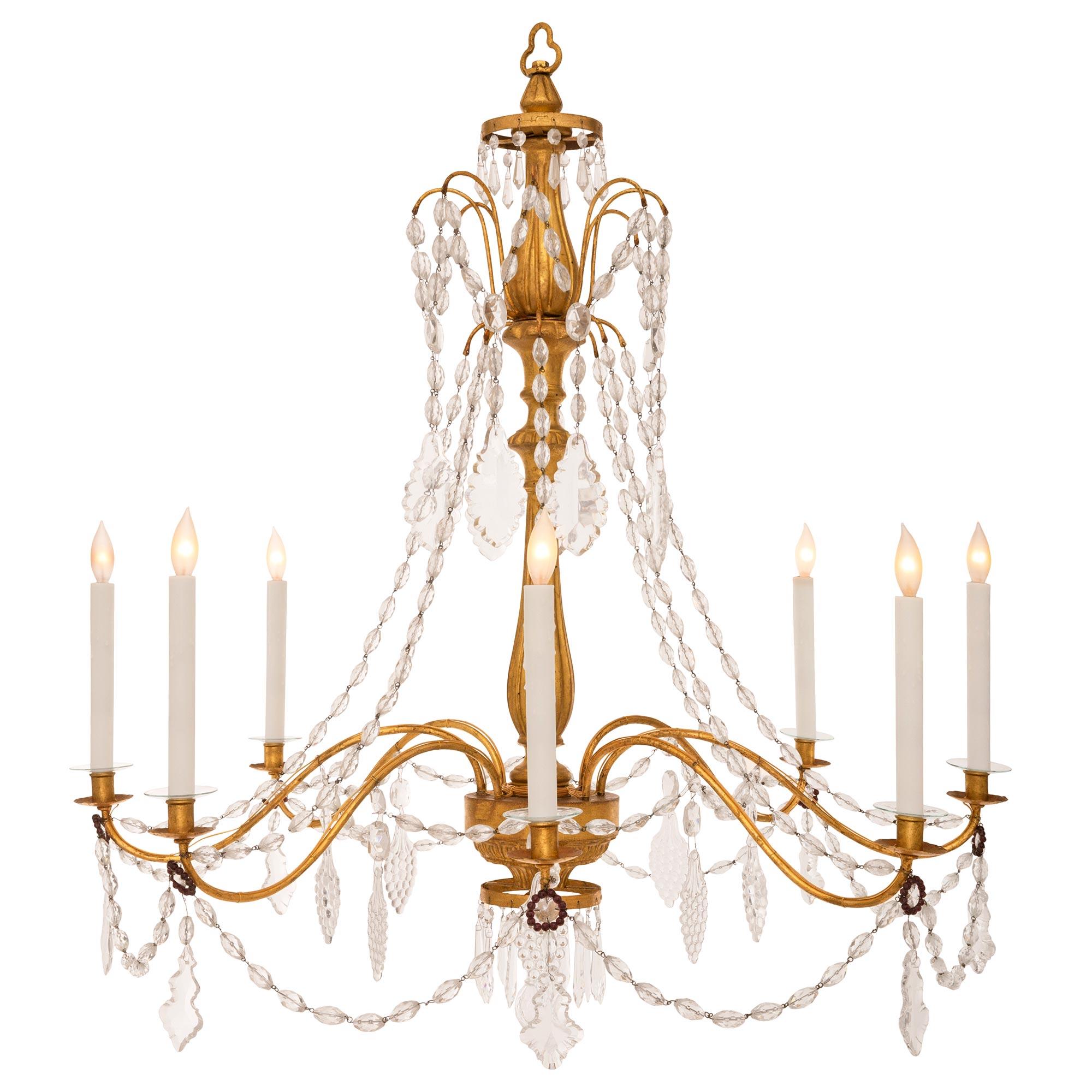 Pair of Italian 19th Century Genovese St. Giltwood and Crystal Chandeliers In Good Condition For Sale In West Palm Beach, FL