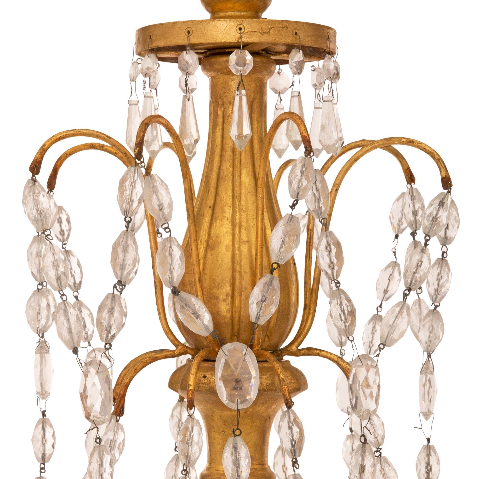 Pair of Italian 19th Century Genovese St. Giltwood and Crystal Chandeliers For Sale 1