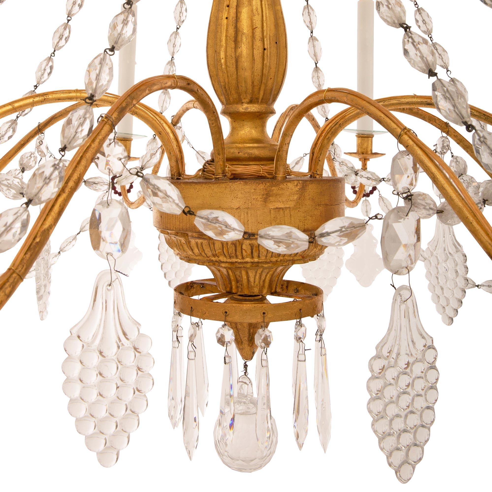 Pair of Italian 19th Century Genovese St. Giltwood and Crystal Chandeliers For Sale 2