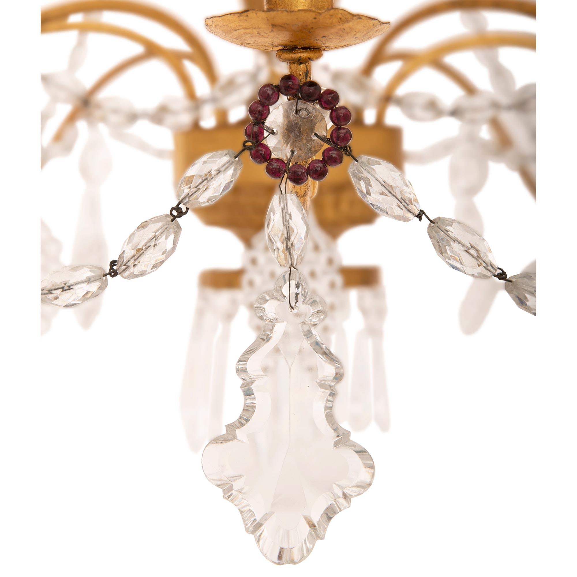 Pair of Italian 19th Century Genovese St. Giltwood and Crystal Chandeliers For Sale 3
