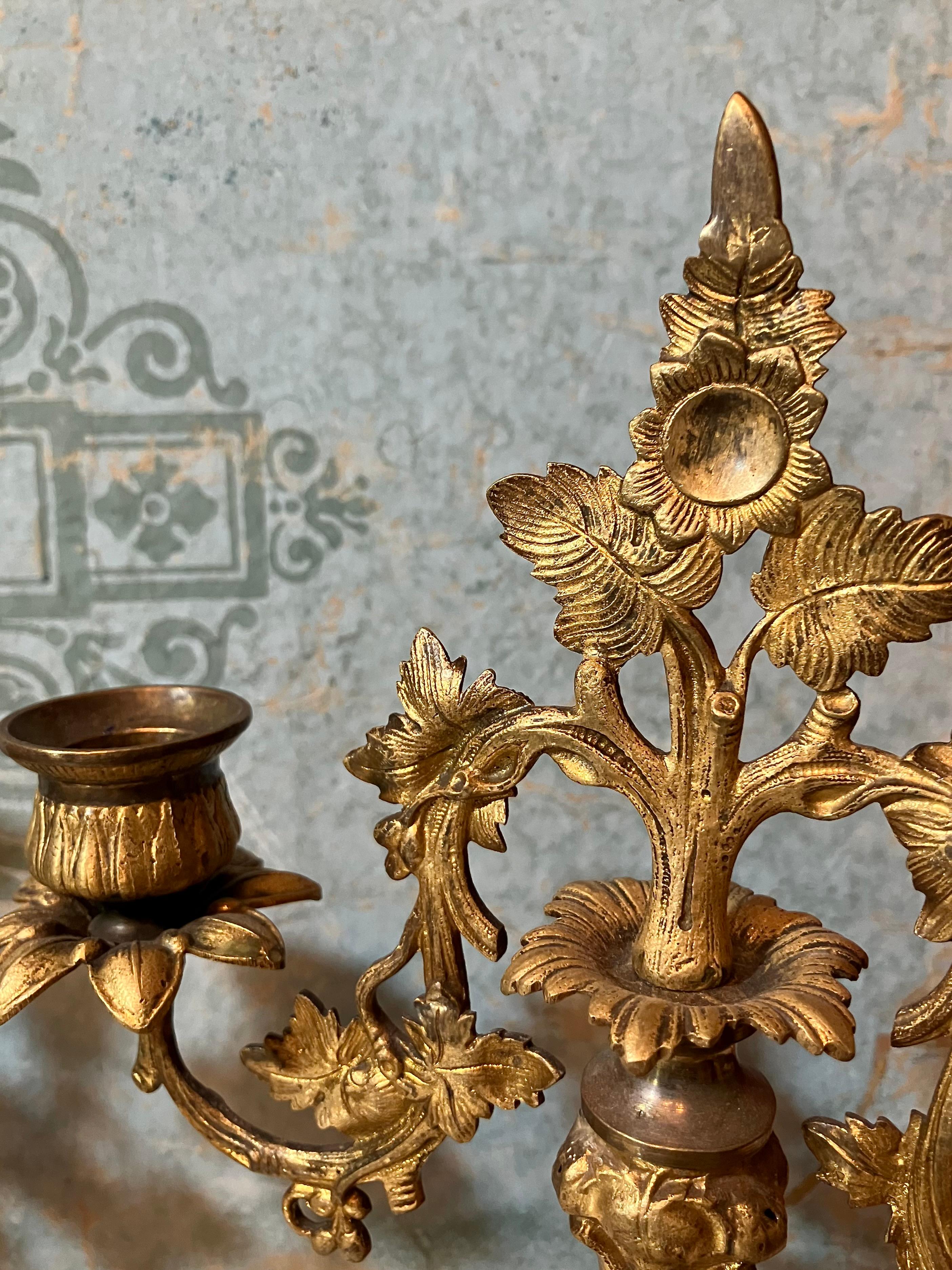 Pair of Italian 19th Century Gilt Bronze Two-Light Candelabra Organic Pattern For Sale 6