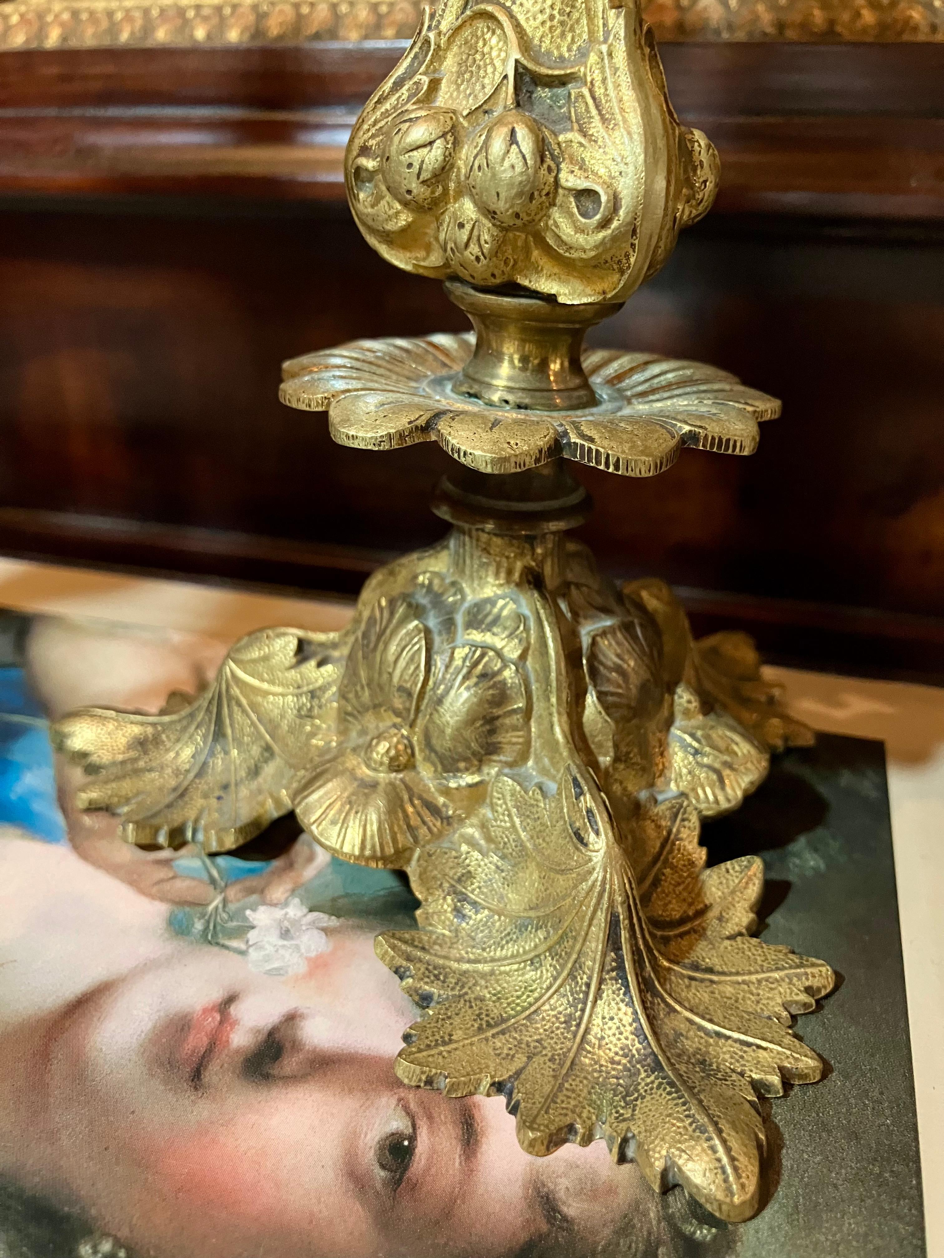 Pair of Italian 19th Century Gilt Bronze Two-Light Candelabra Organic Pattern For Sale 3