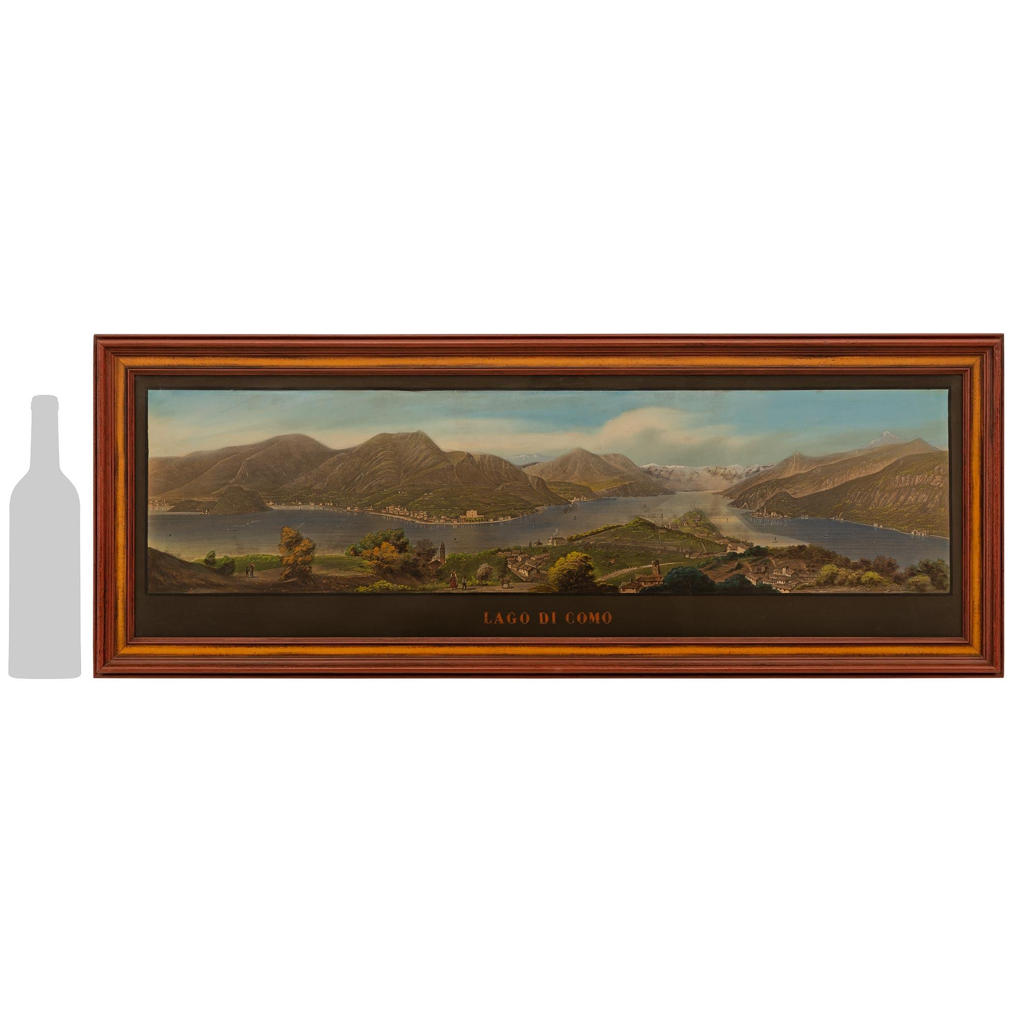 Una splendida e decoratissima coppia di Gouaches italiane del XIX secolo incorniciate in cornici di Giltwood e Wood patinato. Queste bellissime Gouaches rettangolari raffigurano lo splendido paesaggio del 