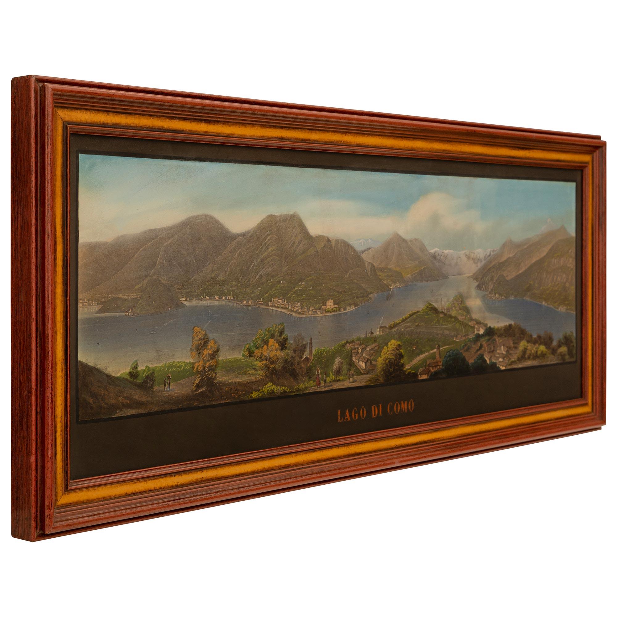 Italiano Coppia di Gouaches con cornice in legno dorato e legno patinato dell'Ottocento italiano in vendita