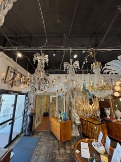 Pair of Italian 19th Century Giltwood Chandeliers with Crystals and Beads