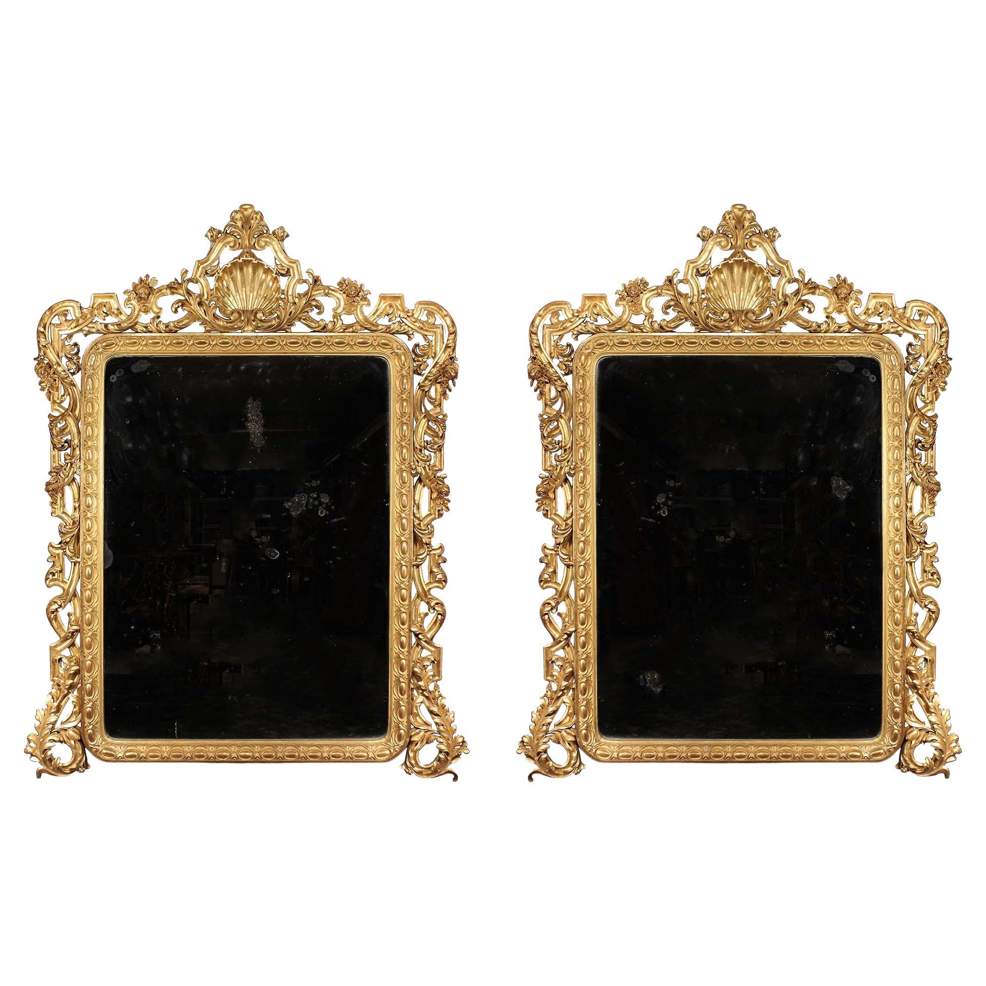 Pair of Italian 19th Century Giltwood Mirrors For Sale at 1stDibs