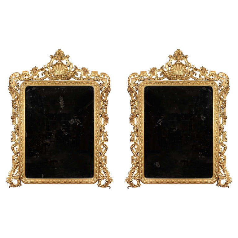 Pair of Italian 19th Century Giltwood Mirrors For Sale at 1stDibs