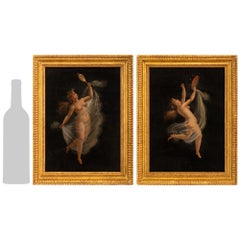 pair of Italian 19th century Gouache and Giltwood paintings