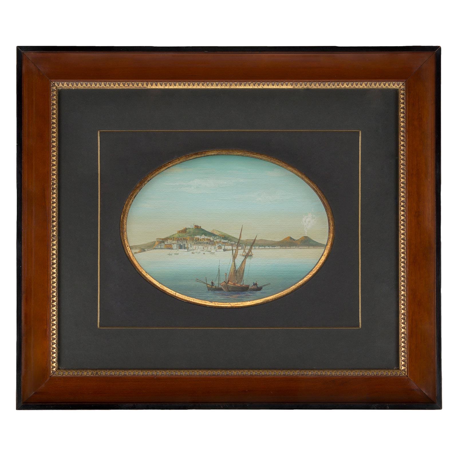 Pair of Italian 19th Century Gouaches Depicting Scenes of Naples, Italy In Good Condition For Sale In West Palm Beach, FL