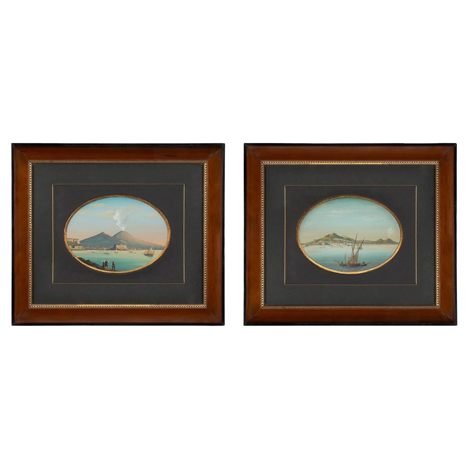 Pair of Italian 19th Century Gouaches Depicting Scenes of Naples, Italy