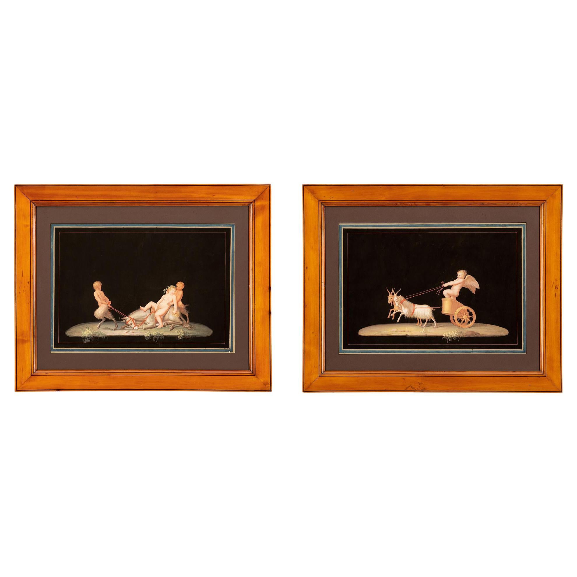 Pareja de gouaches italianos del siglo XIX, a la manera de Michelangelo Maestri