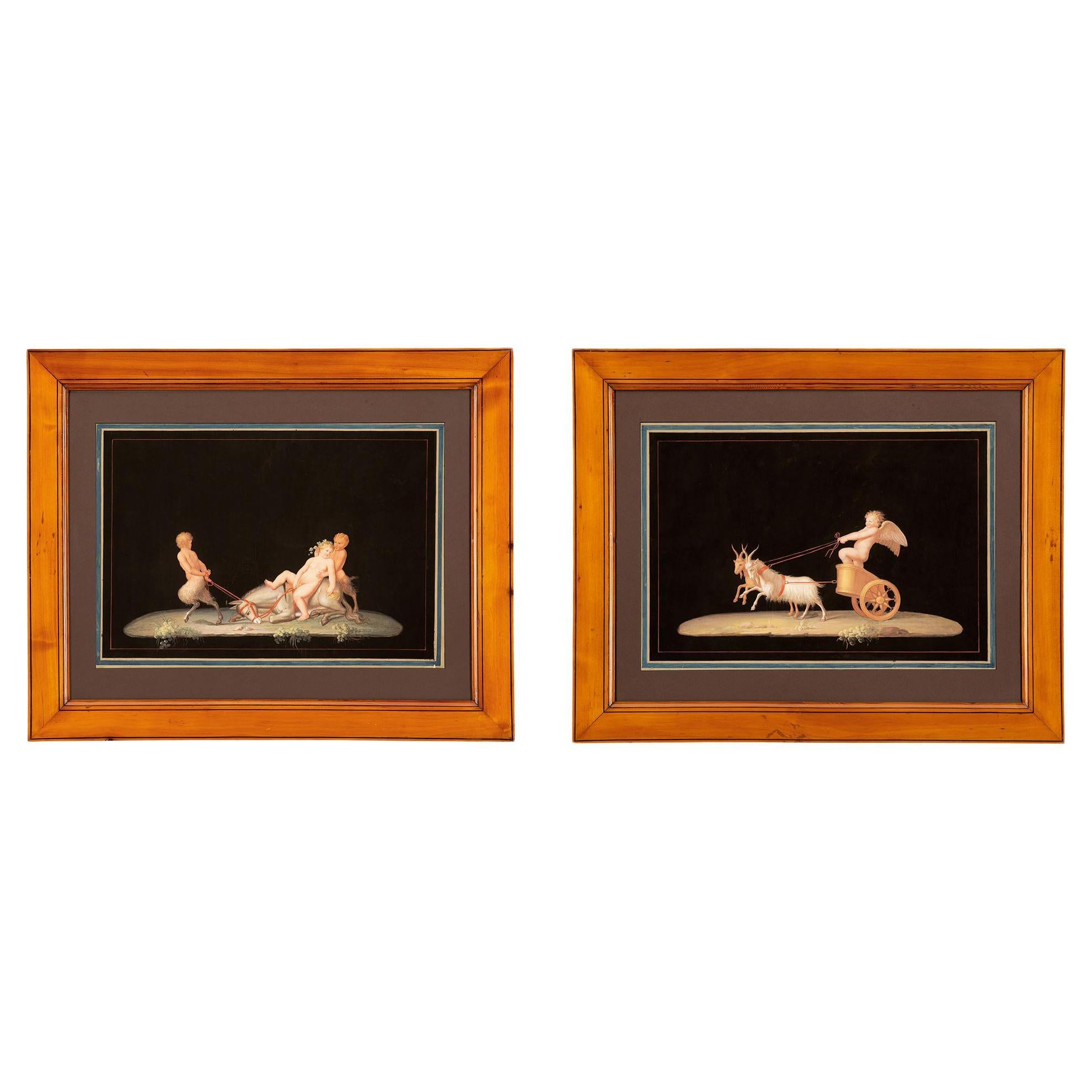 Pair of Italian 19th Century Gouaches, in the Manner of Michelangelo Maestri