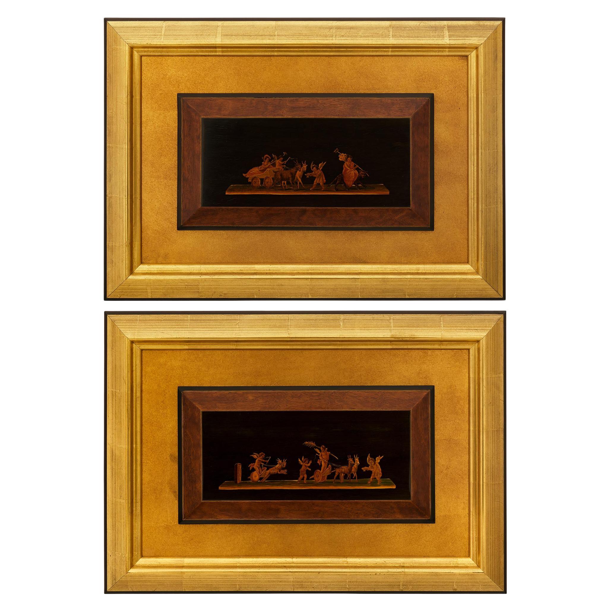 Paire de plaques italiennes en bois doré et Wood d'époque Grand Tour du 19e siècle
