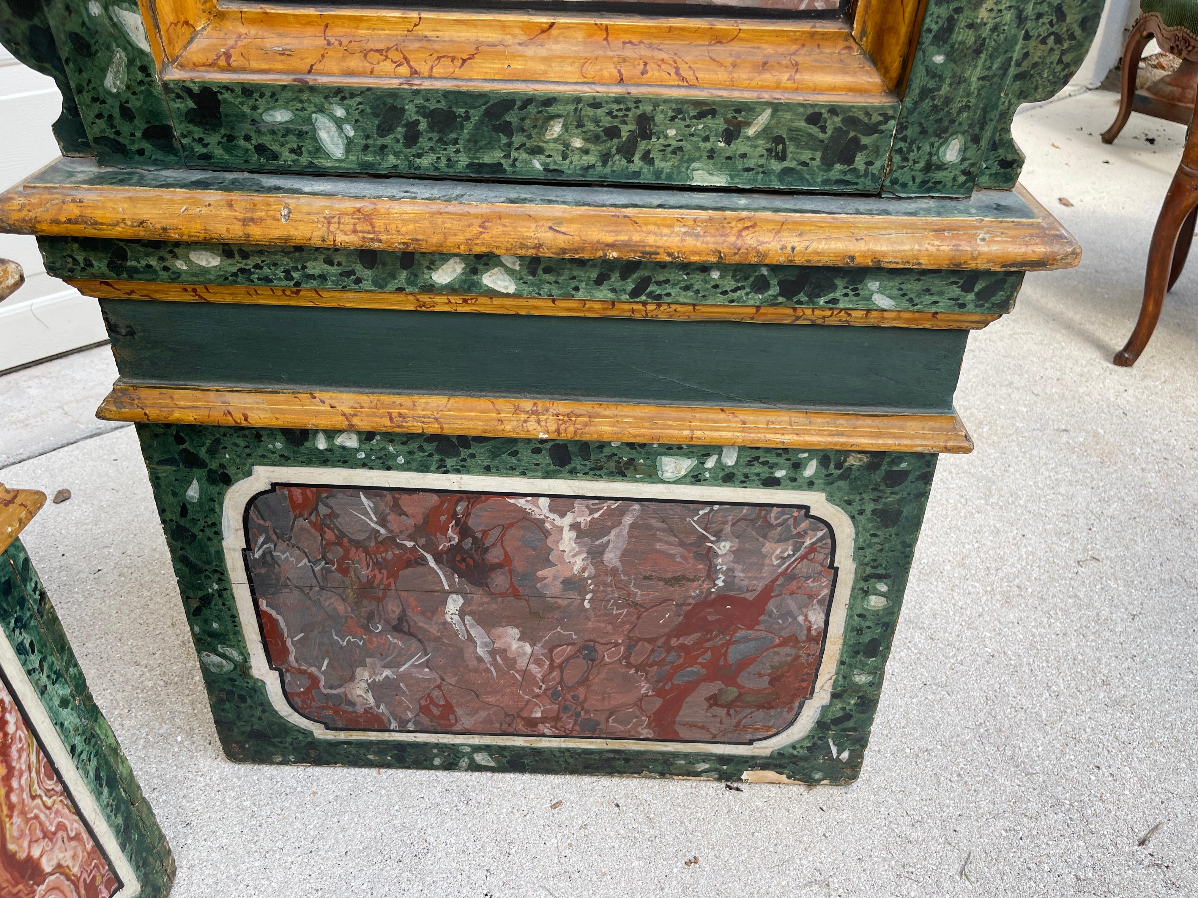 Italian 19th Century Hand Painted Faux Marble Hall Chairs With Armorials, Pair For Sale 7