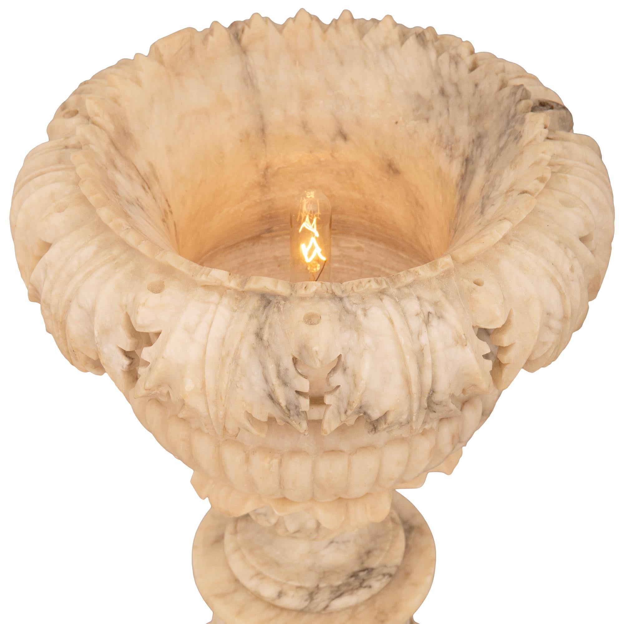 19th Century pair of Italian 19th century illuminated Alabaster columns and urns For Sale