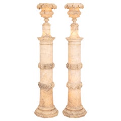 pair of Italian 19th century illuminated Alabaster columns and urns