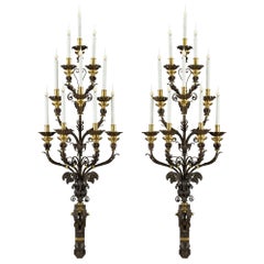 Antique Pair of Italian 19th Century Iron, Ormolu and Gilt Iron Ten-Arm Sconces