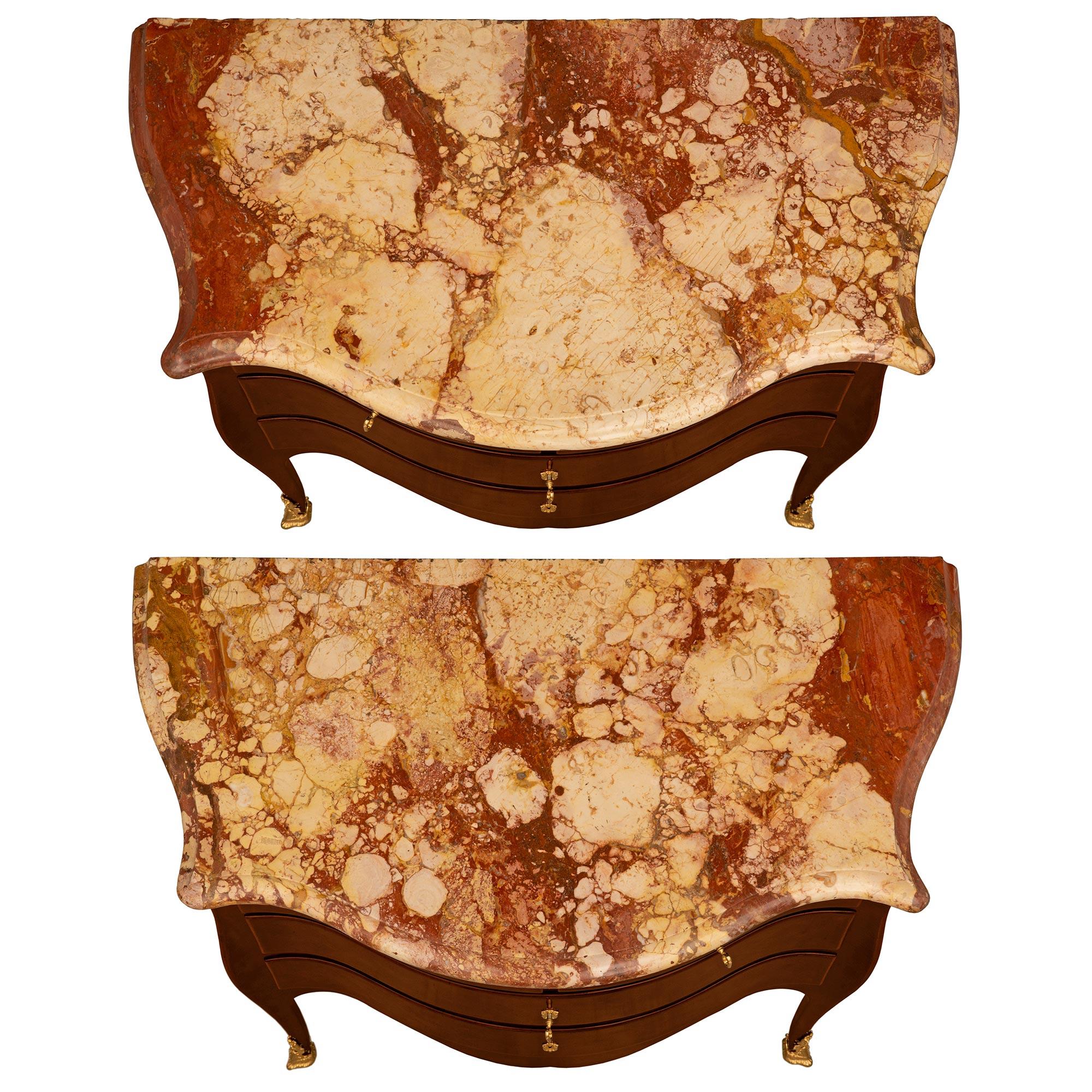 Pair of Italian 19th Century Kingwood, Marble, and Ormolu Commodes For Sale 6