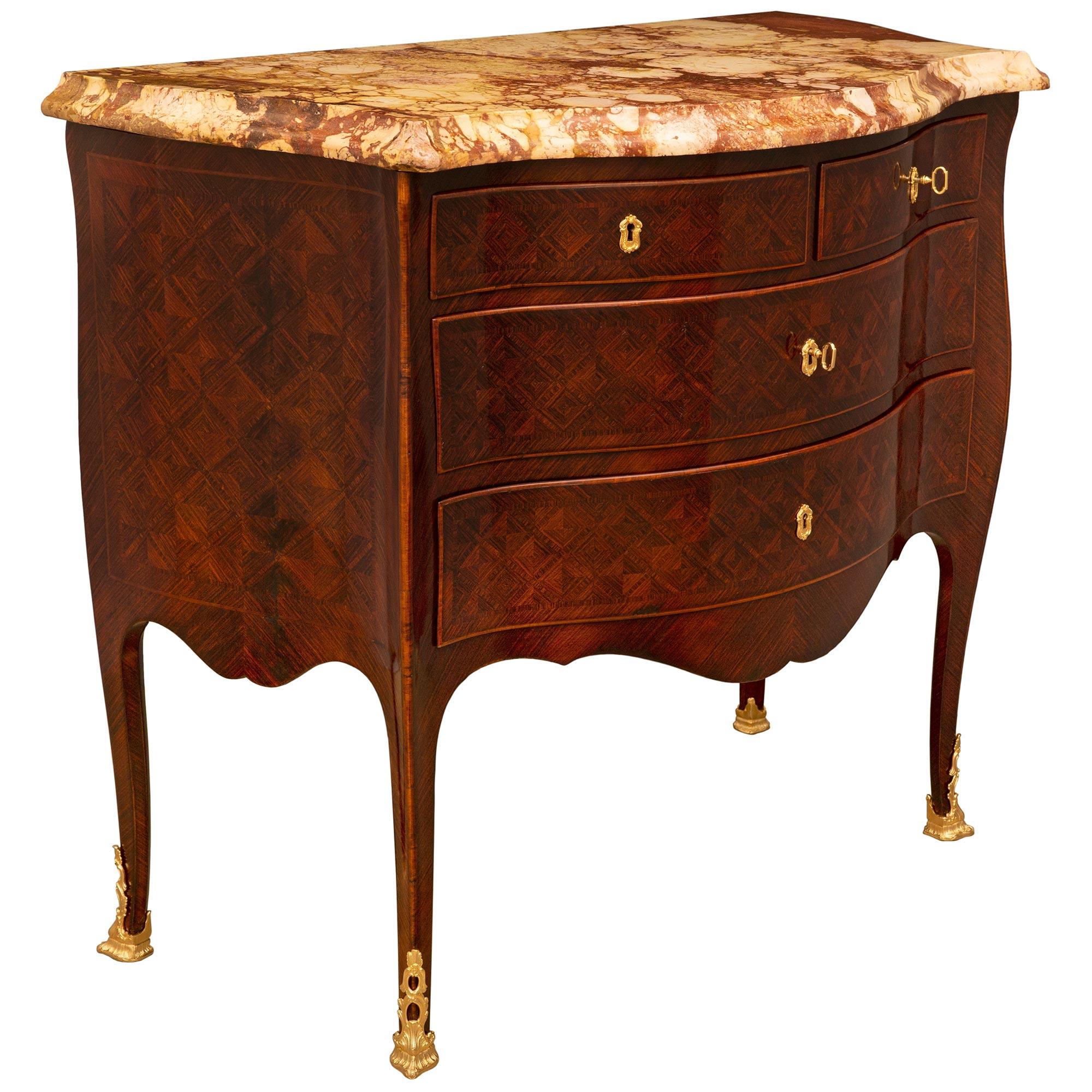 Louis XV Pair of Italian 19th Century Kingwood, Marble, and Ormolu Commodes For Sale