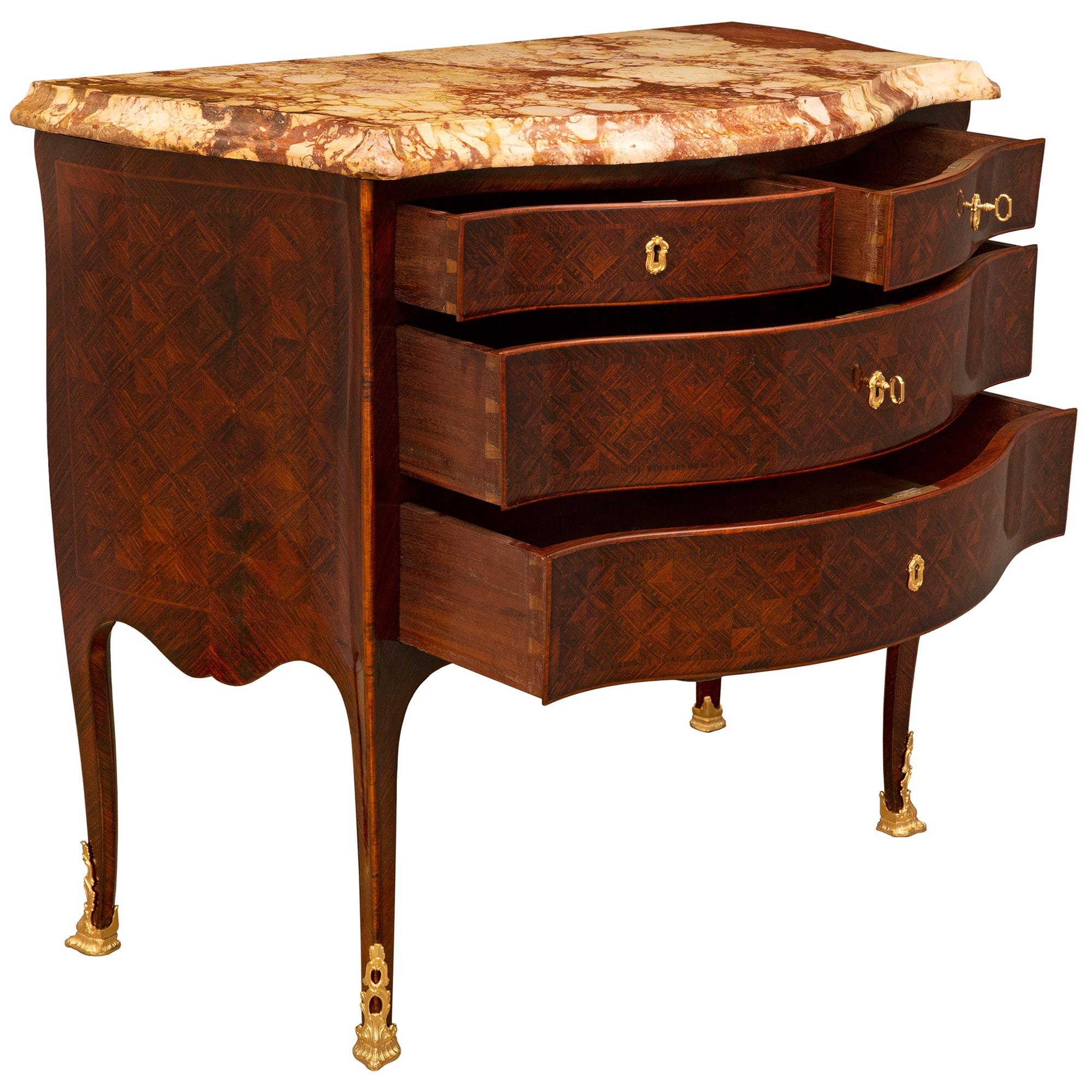 Pair of Italian 19th Century Kingwood, Marble, and Ormolu Commodes In Good Condition For Sale In West Palm Beach, FL